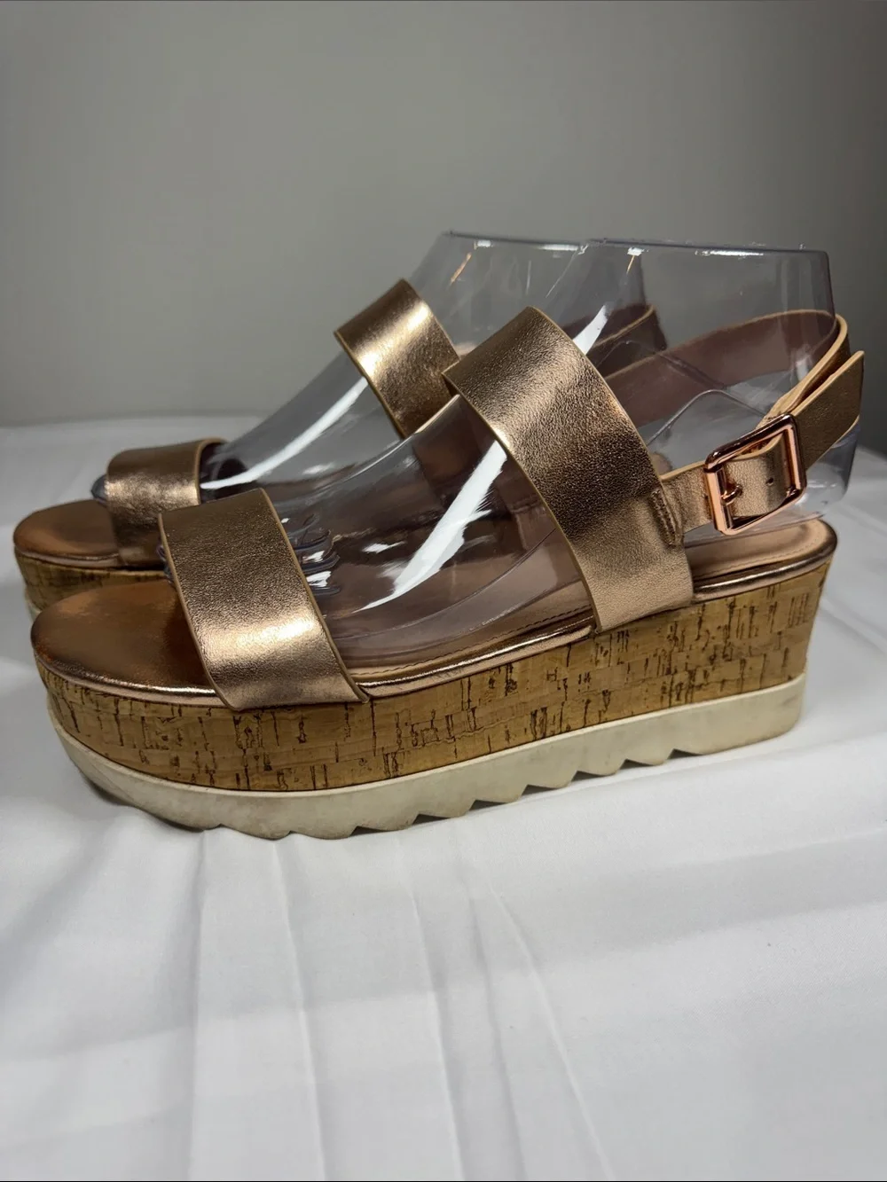 Madden Girl Rose Gold Cork Platform Sandal 8 leather